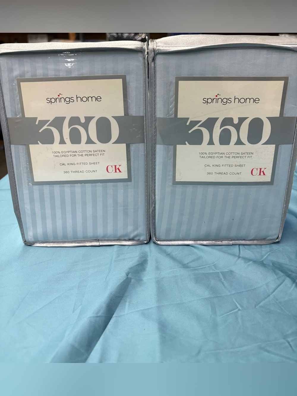 Bundle of 2  360TC Egyptian Cotton Sateen Cal King Fitted Sheet - Light Blue